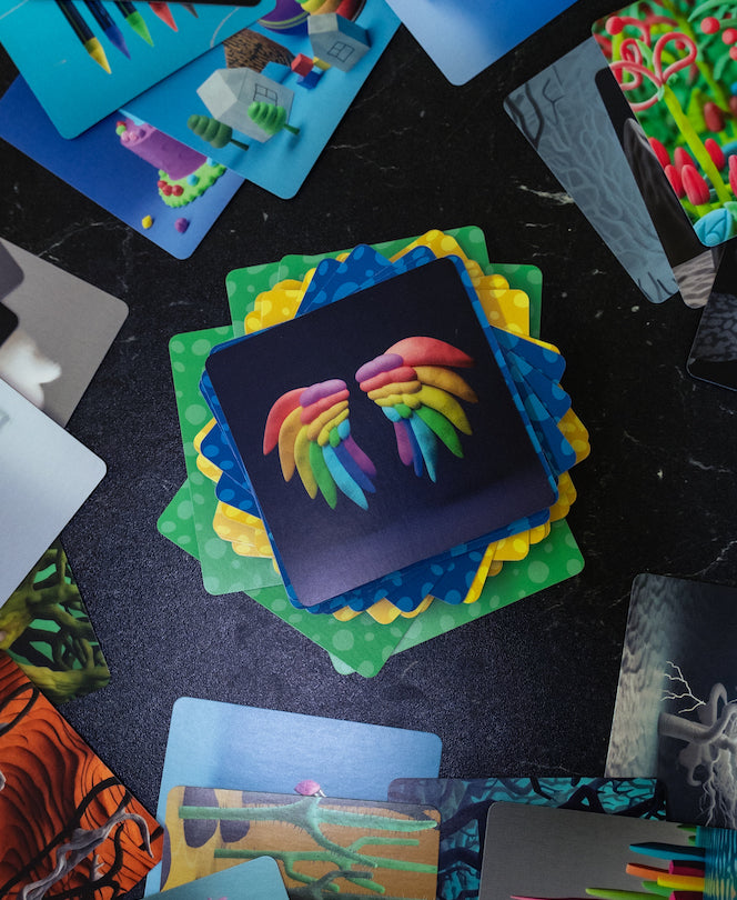 How can I help my sensitive child explain what they feel? This photo shows a gentle activity with open-ended cards that turn hard feelings into playful stories.